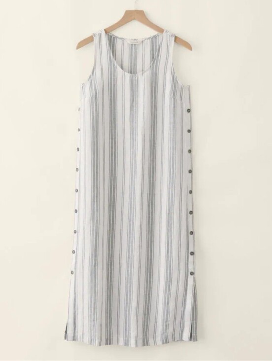 Garnet Hill Dresses & Skirts - Garnet Hill Terra 100% Linen Dress Striped Midi Sleeveless White Gray Medium M